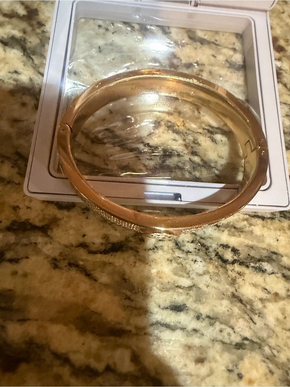 Michael Kors Rose Gold Pavé Logo Hinge Bangle with rhinestones Bracelet - Picture 5 of 8
